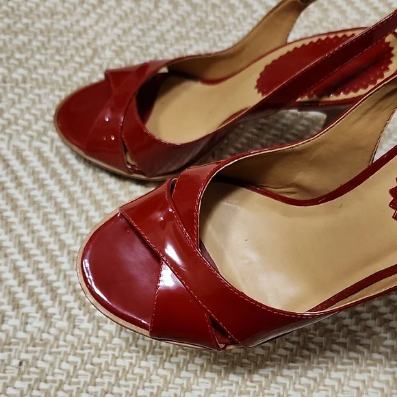 ALDO Y2K Red Real Patent Leather Platform Heels 37 Peeptoe Retro - Picture 5 of 13